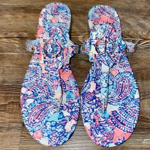 CROWN & IVY WYLIE PAISLEY PINK BLUE FLIP FLOP SANDALS SZ 10 WORN ONCE !